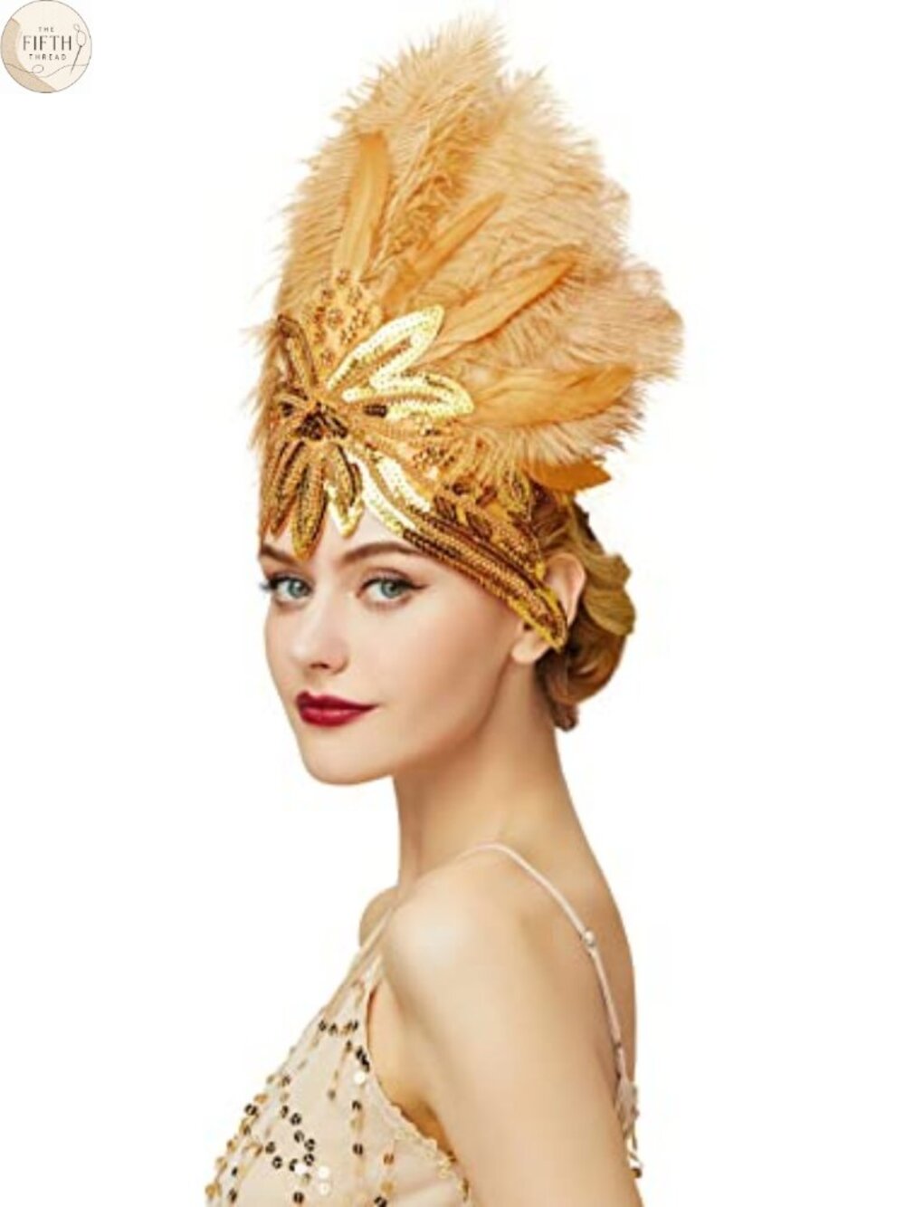 Ostrich Feather Crystal Headband 1920s Flapper Showgirl Costume Headpiece